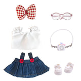 Clothes Dress for Dolls, 17cm Doll Designer Clothes Dress Outfit Accessories with Denim Suspender Skirt, White Camera, Glasses,