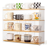 Ferrochef 4 Tier Coffee Mug Holder Wooden Mugs Display Shelf Cup Station Rack Organizer Grid Style Storage for Kitchen Counterto