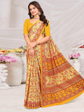 Satrani Women'S Silk Crepe Floral Printed Saree With Unstitched Blouse Piece (3858S265N_Light Yellow4)
