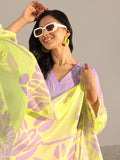 Libas Womens Printed Cotton Straight Kurta With Trousers And Dupatta Lavender L 99057O
