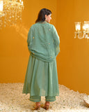 Anni Designer Women'S Rayon Viscose Embellished Anarkali Kurta With Pant & Dupatta (Tapuram Green_L_Green_Large),Green,L,Rayon,Anarkali,