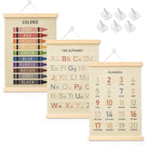 BEZONO Toddler Learning Posters 12x16 Inch (3-Pack) | Wall Decor for Playroom & Nursery, Interactive Learning Posters with ABC,