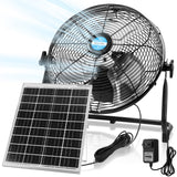 Tujoe 14 Inch Solar Panel Powered Fan, 2 in 1 Solar Panel or AC Charger Powered Fan 12W 9V Portable for Chicken Coop Greenhouse