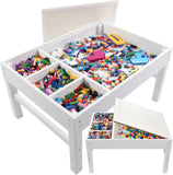 Brick Construction Play Table w 4 Storage Compartments & 1000 Rainbow Bricks- Build & Stack Block Pieces on Tabletop Baseplate G