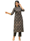 Anni Designer Women'S Rayon Blend Straight Printed Kurta With Pant (Ommy Black_M_Black_Medium),Black,M