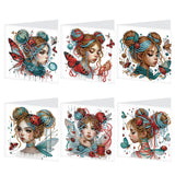 Tontut 6pcs Diamond Art Painting Kit Greeting Card, Temperament Butterfly Lady 5D DIY Diamond Handmade Holiday Sparkling Greetin