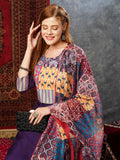 Anni Designer Women'S Cotton Blend Printed Straight Kurta With Pant & Dupatta (Gaazi-Begani-Jl_L_Violet_Large),Violet,L,,,