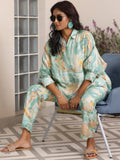 Libas Womens Printed Silk Blend Co-Ord Set For Women Blue 2Xl 39024