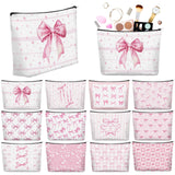 Reginary 12 Pcs Pink Bow Makeup Bags Coquette Bow Cosmetic Bags with Zippers Coquette Party Favors Pink Elegant Pouch Bulk Aesth