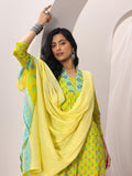 Libas Womens Printed Cotton Straight Kurta With Trousers And Dupatta Yellow M 48891