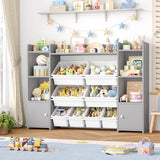 FOTOSOK 55Large Toy Storage Organizer with 8 Toy Bins, Toy Organizers and Storage with Shelf and 6 Storage Cubbies, Bookshelf