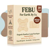 FEBU Eco-Friendly Large Organic Bamboo Bandages | PFAS Free Bandages for Scrapes & Cuts | Flexible Fabric Bandage | Latex Free W