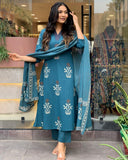 Gosriki Women'S Rayon Blend Straight Printed Kurta With Pant & Dupatta (Jimny Blue-Gs_4Xl_Blue_Xxxx-Large),Blue,4,B0DD799F5R