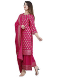 Anni Designer Women'S Rayon Foil Printed Straight Kurta With Palazzos & Dupatta (Amisha Red_L_Pink_Large),Pink,L,Rayon,Straight,Scarf