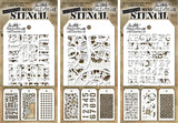 Tim Holtz Nine Mini Layering Stencils Industrial, Gears, Plus, Clockwork, Numbered, Crackle, Typo, Splatters and Bricked a