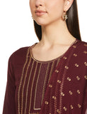 Anni Designer Women'S Cotton Blend Solid Straight Kurta With Pants & Dupatta (Indira-Brown_Xxl_Brown_Xx-Large),Brown,2XL,Cotton Blend,Regular,