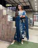 Gosriki Women'S Rayon Blend Straight Printed Kurta With Pant & Dupatta (Avneet Cerosin-Vks01-Gs_Xl_Dark Blue_X-Large),Dark Blue,,B0DFCKRZRN