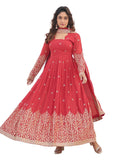 Wedani Faux Georgette Sequins Embroidered Work Anarkali Kurta Set For Women (In Alpha L Regular Red),Red,L,,,