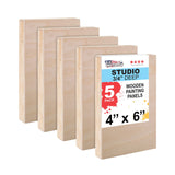U.S. Art Supply Unfinished Cradled Wood Panels for Painting, 5 Pack of 4x6 inch - Studio Birch Wooden Canvas Boards 3/4 Deep - M