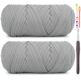 2 Pack Tshirt Yarn for Crocheting,Grey T Shirt Chunky Elastic Fabric Thick T-Shirt Crochet Yarn for Beginners Crocheting Hand Kn