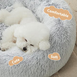 WNPETHOME Calming Dog Bed Cat Bed Donut, Faux Fur Pet Bed Self-Warming Donut Cuddler, Comfortable Round Plush Dog Beds (27 x 27 Inch, Light Grey)
