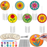 Silipull 24 Sets Flower Wind Chimes Craft for Kids Back to School Color Your Own Windchime DIY Unfinished Wood Hanging Ornament