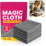 VOGUZY 5 Pack Genie Cloth Magic Cloth, Microfiber Cleaning Cloths, Lint Free Reusable Cleaning Rags for Windows, Cars, Mirrors,