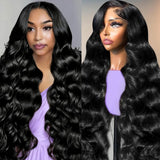 13x4 Body Wave Lace Front Human Hair 180% Density Human Wig with Body Hair HD Transparent Lace Front Wigs Natural Black Pre Pluc