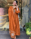 Anni Designer Women'S Rayon Viscose Anarkali Embroidered Kurta With Pant & Dupatta (Kesriya Rust-Vks01_Xl_Rust_X-Large),Rust,XL,,,