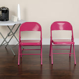 EMMA + OLIVER 2 Pack Shockingly Fuchsia Triple Braced Metal Folding Chair
