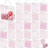 Hosuly 50 Pcs Pink Bow Clear Plastic Gift Bags with Handle Ribbon Pink Coquette Bowknot Party Favor Treat Bags Bowtie Reusable P