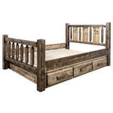 Montana Woodworks Homestead Collection Twin Storage Bed With Laser Engraved Moose Design, Stain & Clear Lacquer Finish