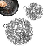 2 Packs Stainless Steel Scrubber 5inch and 6inch Chainmail Scrubber for Cast Iron Pans Round Reusable Cast Iron Cleaner for All Types