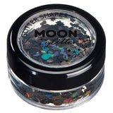 Moon Glitter Holographic Glitter Shapes 100% Cosmetic Glitter for Face, Body, Nails, Hair and Lips - 0.10oz - Black