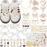 RQAYE 410Pcs Shoe Charms for Sneakers,Junk Socks Charms Kit with Letter Beads, Gold Brooches and Pins for Women, Gold Charm for