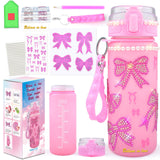 ASIOWELY Decorate Your Own Water Bottle Kits for Girls Age 4-6-8-10, Pink Bow Pattern Diamond Painting Art and Crafts for Boys A