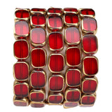 DADIFEN Glass Oval Beads Red 10x12mm 28pcs Rectangle Golden Edge Crystal Loose Beads for DIY Craft Jewelry Making