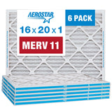 Aerostar 16x20x1 MERV 11 - 6 Count - Pleated HVAC, Furnace & Air Conditioner Filters - Removes Dust, Cold & Flu Germs, Lint, Mol