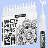 ARTISTRO 12 White Paint Pens for Glass Marking, Rock Painting, Ceramic, Wood, Fabric, Scrapbooking, DIY Craft Making, Coloring -
