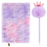 Biiange Plush Notebook Set, Fluffy Rose Flower Plush Journal, Fuzzy A5 Lined Writing Notebook, 80 Pages (1Set Purple Pink Ombre)