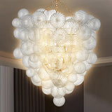 Longree Mid Century Bubble Ball Swirled Glass Chandelier, 2-Layer Cages Gild Gold and Clear Blown Glass Large Pendant Light Fixt