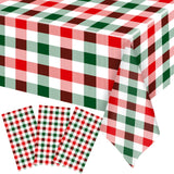 Ganeen 3 Pcs Christmas Buffalo Plaid Tablecloths Disposable Plastic Red and Green Checkered Table Cloths Waterproof Rectangle fo