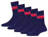 Rc. Royal Class Kv(Kendriya Vidyalaya) School Pure Cotton Socks For Boys & GirlsNavy Blue With Red Stripes(Pack Of 5 Pairs)(Fre