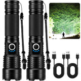 MILAOSHU Rechargeable Flashlights 90,000 High Lumens - 2 Pack, Super Bright LED Flashlight Rechargeable with 5 Light Modes, High