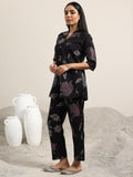 Libas Womens Printed Silk Blend Co-Ord Set For Women Black S