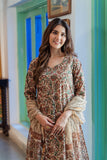 Anni Designer Women'S Rayon Blend Straight Printed Kurta With Pant & Dupatta (Sense Beige_S_Beige_Small),Beige,S,,,
