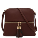 DELUXITY Lightweight Medium Crossbody Bag with Tassel (Coffee)