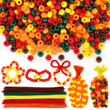 JarThenaAMCS 2000Pcs Fall Pony Beads,Autumn Pony Beads with 100Pcs Chenille Stems Pipe Cleaners for DIY Craft Thanksgiving Party
