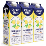 Cleancult Dish Soap Liquid Refills - Plant Based Cleaning Power - Cuts Grease & Grime - Free of Harsh Chemicals - Uses 90% Less
