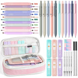 Nicpro 39 PCS Aesthetic School Supplies with Cute Pink Pencil Case, 12 Pastel Highlighters, 5 Quick Dry Black Ink Pens, 6 Mechan